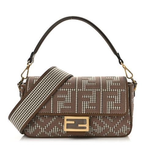 FENDI Wool Vitello King Houndstooth FF Embroidered Baguette 